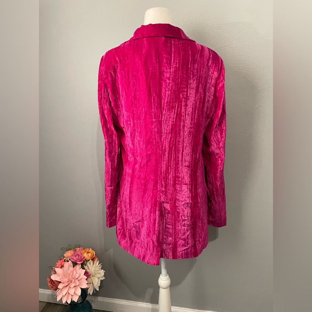 Nasty Gal Fuchsia Crushed Velvet Oversized Blazer - Pink - Picture 6 of 11